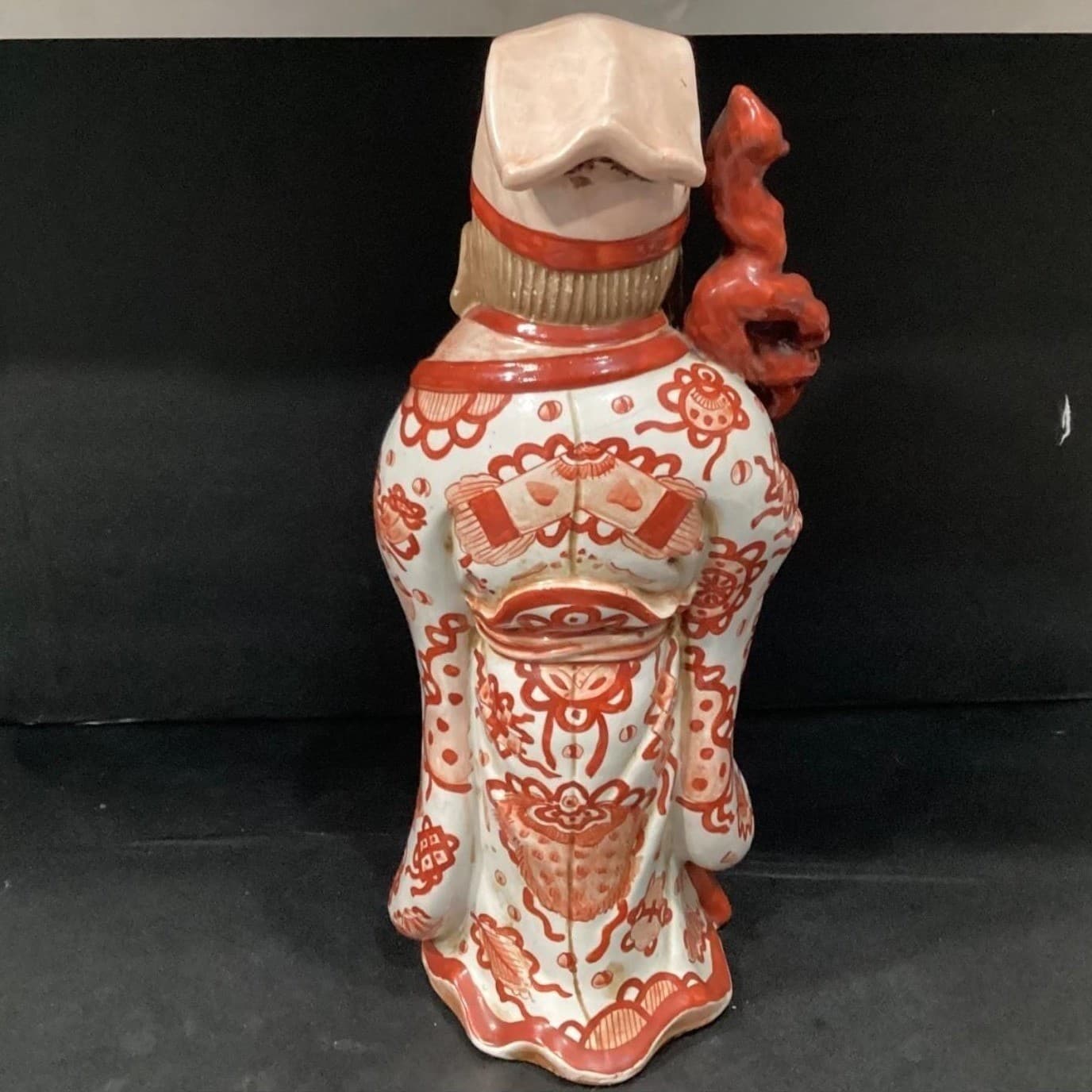 Chinese Porcelain Fu Lu Shou ORANGE Iron RED White God of Longevity Vintage - Thumbnail 9