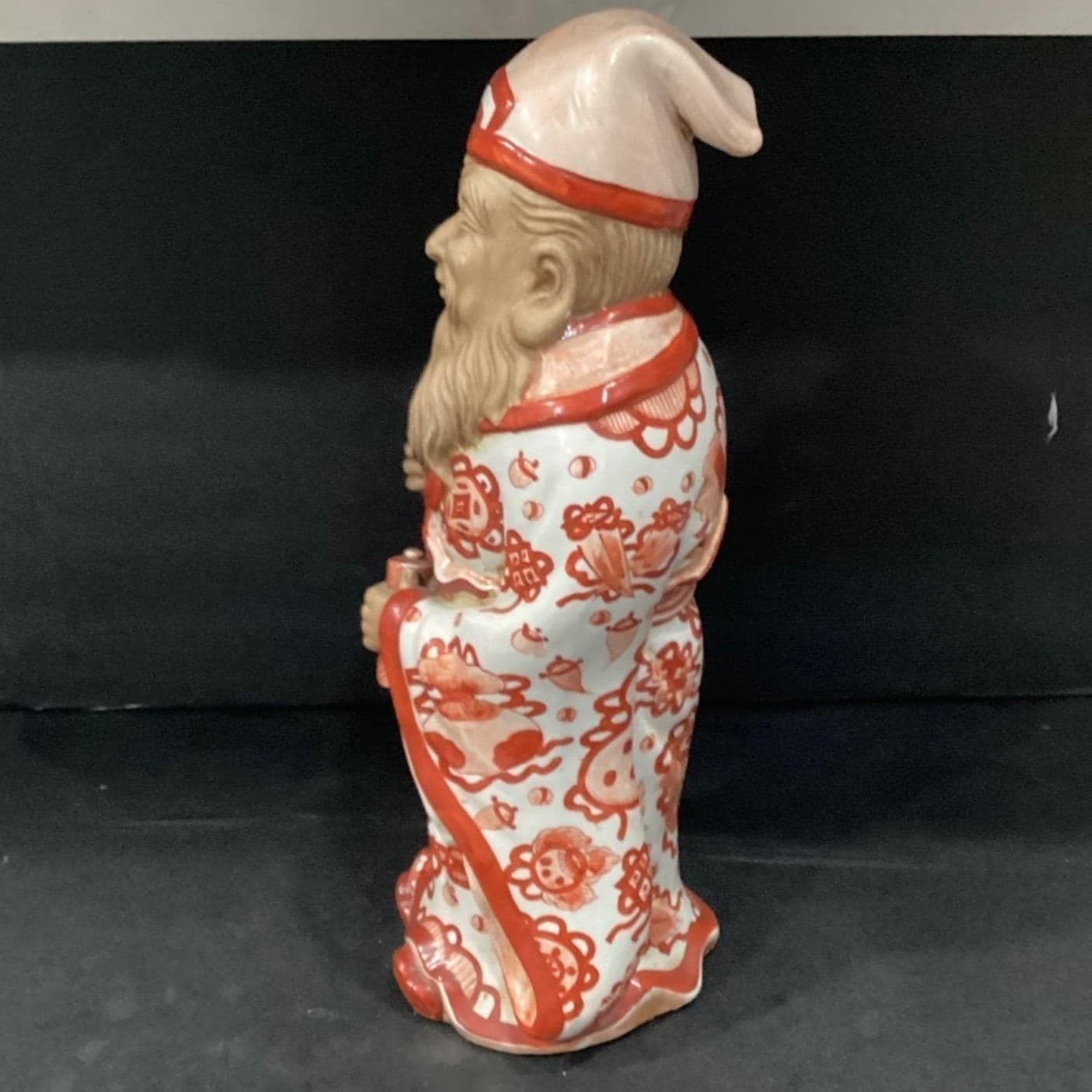 Chinese Porcelain Fu Lu Shou ORANGE Iron RED White God of Longevity Vintage - Thumbnail 10