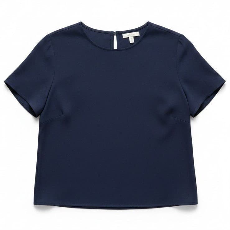 Norton McNaughton Navy Blue Short Sleeve Blouse, Woman's Size 6, Keyhole Back