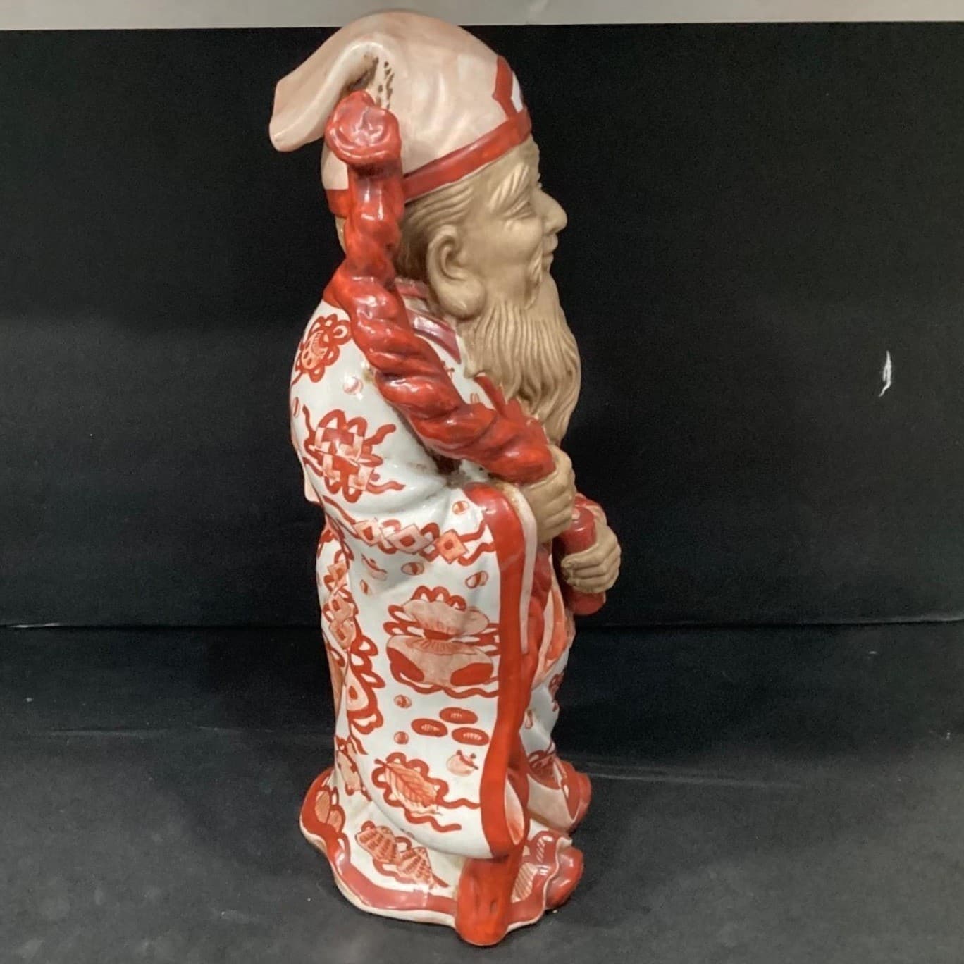 Chinese Porcelain Fu Lu Shou ORANGE Iron RED White God of Longevity Vintage - Thumbnail 8