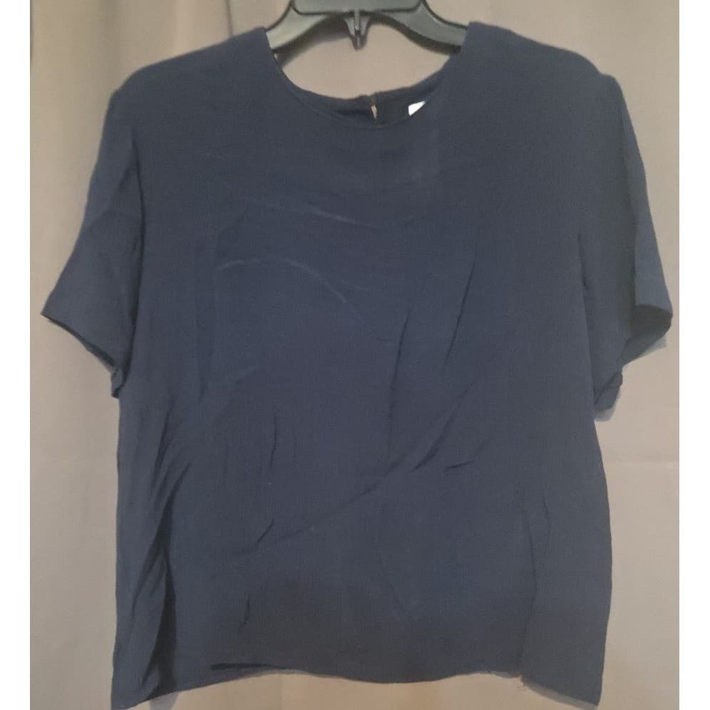 Norton McNaughton Navy Blue Short Sleeve Blouse, Woman's Size 6, Keyhole Back - Thumbnail 2