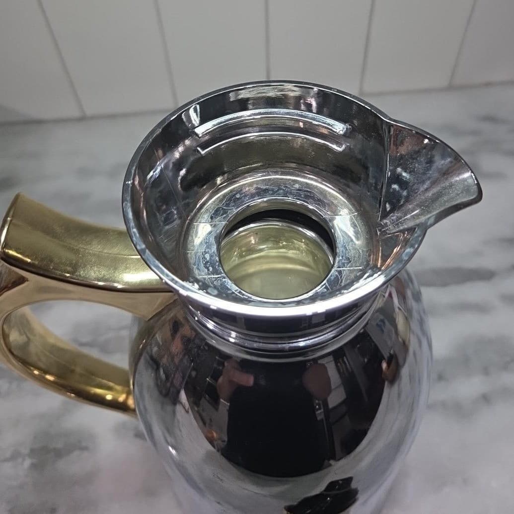 Thermal 1qt Plastic Coffee Pot, Vintage Insulated Silver Carafe, Kitchenware - Thumbnail 7