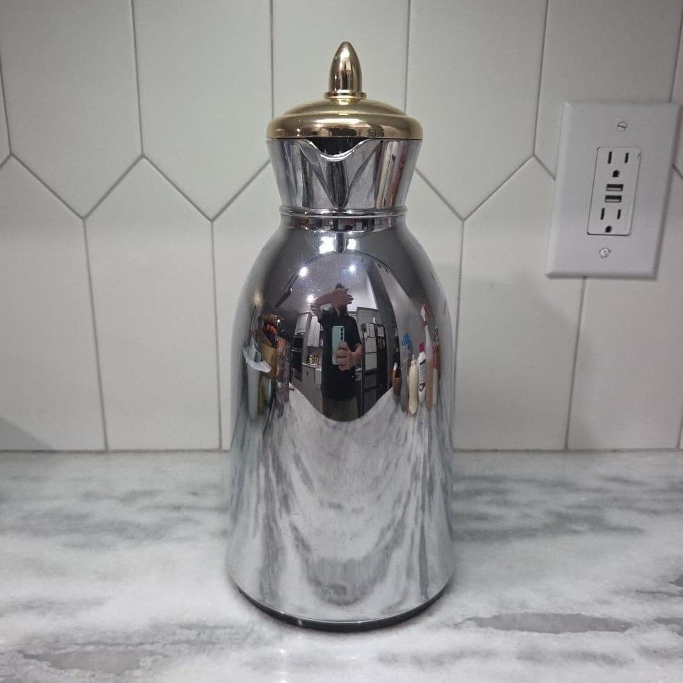Thermal 1qt Plastic Coffee Pot, Vintage Insulated Silver Carafe, Kitchenware - Thumbnail 5