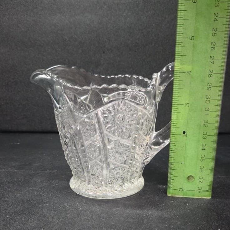 Indiana Glass Paneled Daisy Finecut Creamer, Clear Pressed Glass Small Pitcher - Thumbnail 9