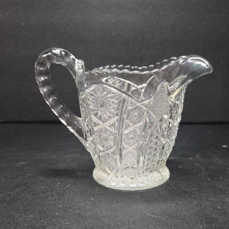 Indiana Glass Paneled Daisy Finecut Creamer, Clear Pressed Glass Small Pitcher - Thumbnail 4