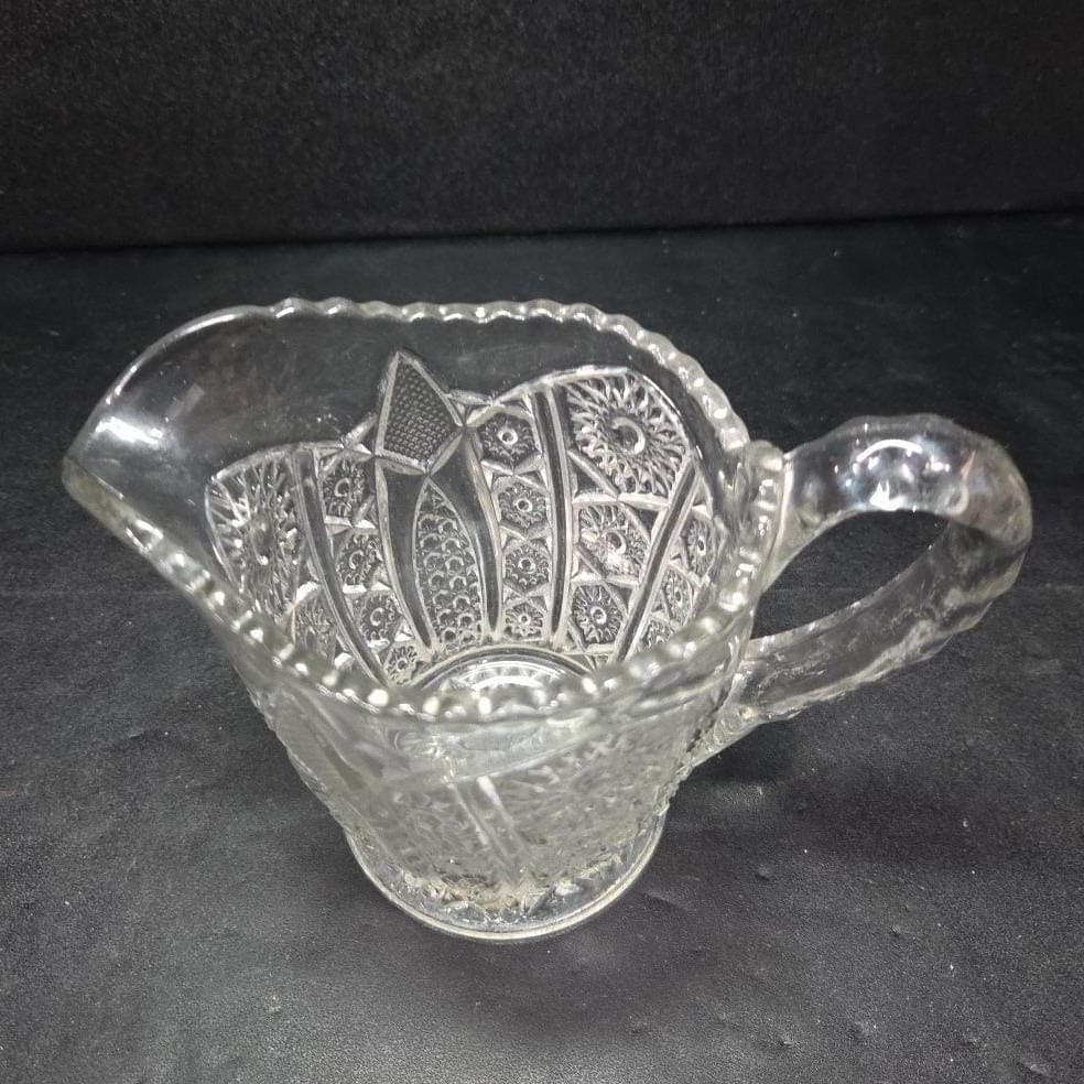 Indiana Glass Paneled Daisy Finecut Creamer, Clear Pressed Glass Small Pitcher - Thumbnail 6