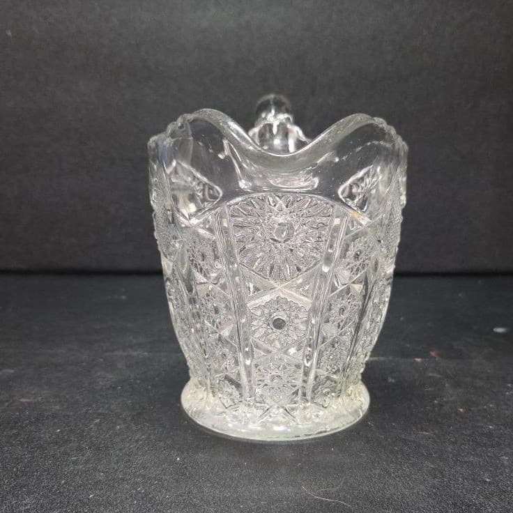 Indiana Glass Paneled Daisy Finecut Creamer, Clear Pressed Glass Small Pitcher - Thumbnail 3