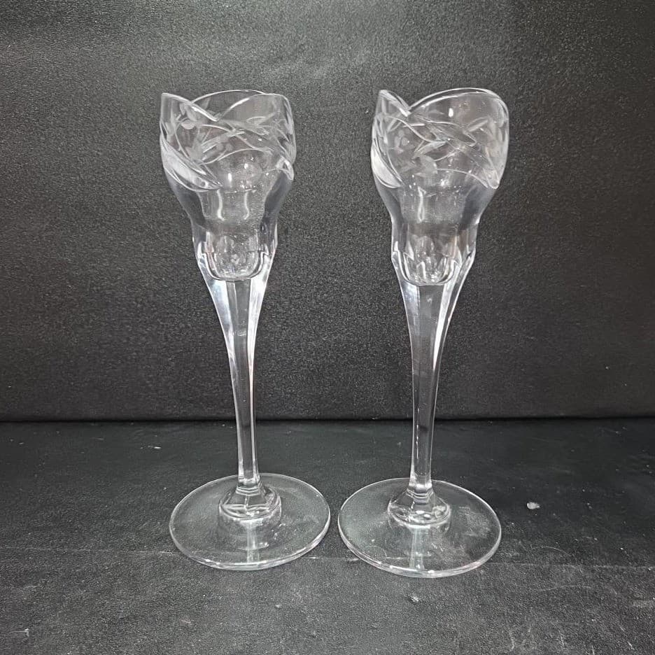 Mikasa Park Place Crystal Candleholders, Set of 2, Vintage Taper Holders - Thumbnail 5