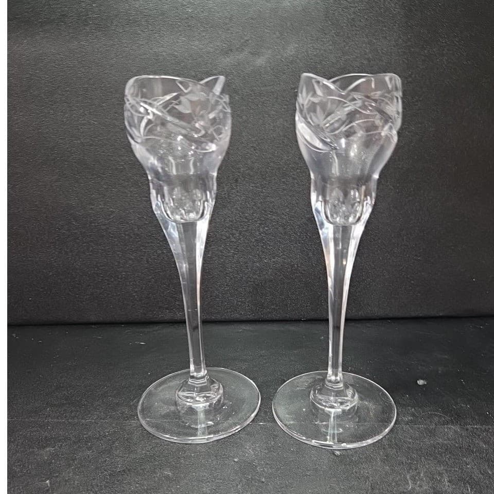 Mikasa Park Place Crystal Candleholders, Set of 2, Vintage Taper Holders - Thumbnail 3