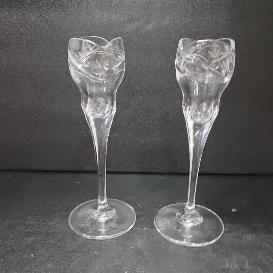 Mikasa Park Place Crystal Candleholders, Set of 2, Vintage Taper Holders - Thumbnail 2