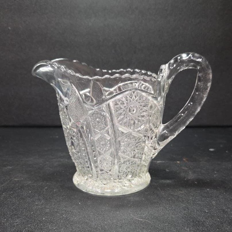 Indiana Glass Paneled Daisy Finecut Creamer, Clear Pressed Glass Small Pitcher - Thumbnail 2