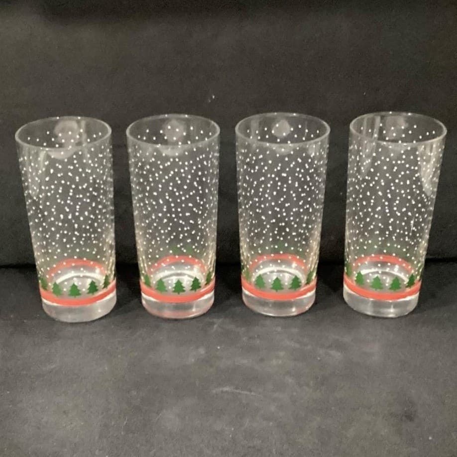 Winterland Winter Snow Tumblers by Libbey 4 Vintage Tree Holiday Glasses 16 0z - Thumbnail 7