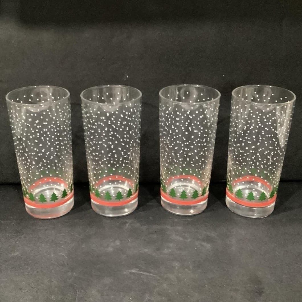 Winterland Winter Snow Tumblers by Libbey 4 Vintage Tree Holiday Glasses 16 0z - Thumbnail 11