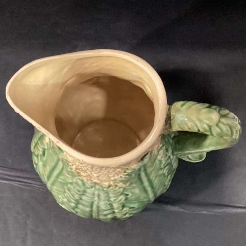 Cauliflower Cabbage Majolica Style Pitcher 9.75" Unbranded Ceramic Decor - Thumbnail 6