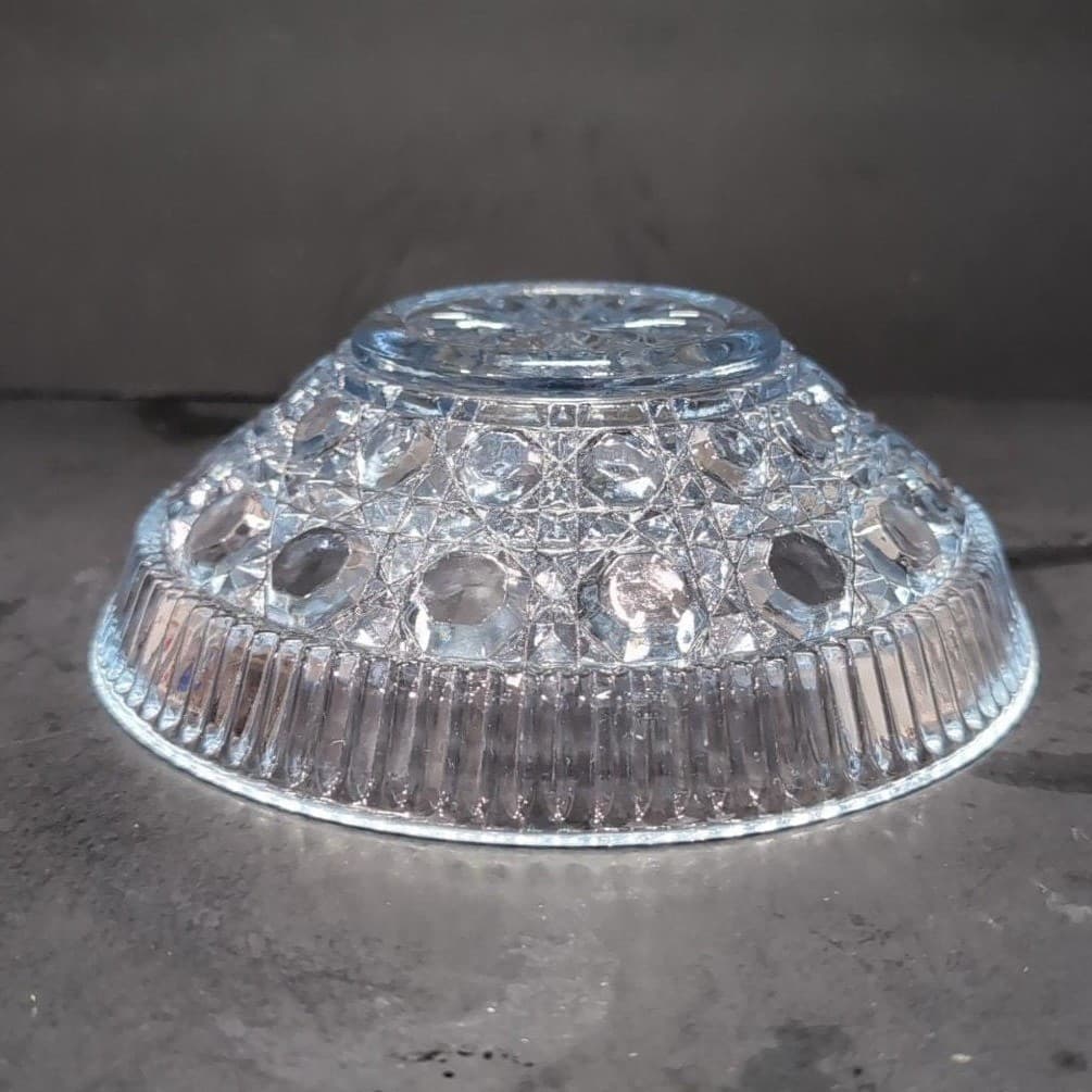 Federal Glass Buttons and Cane Blue Candy Dish, Vintage Starburst Centerpiece - Thumbnail 8