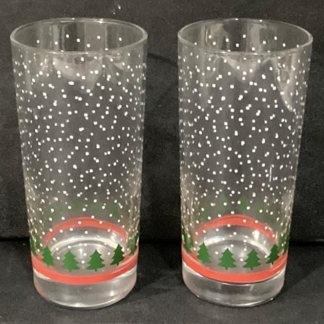 Winterland Winter Snow Tumblers by Libbey 2 Vintage Tree Holiday Glasses 16 0z - Thumbnail 8
