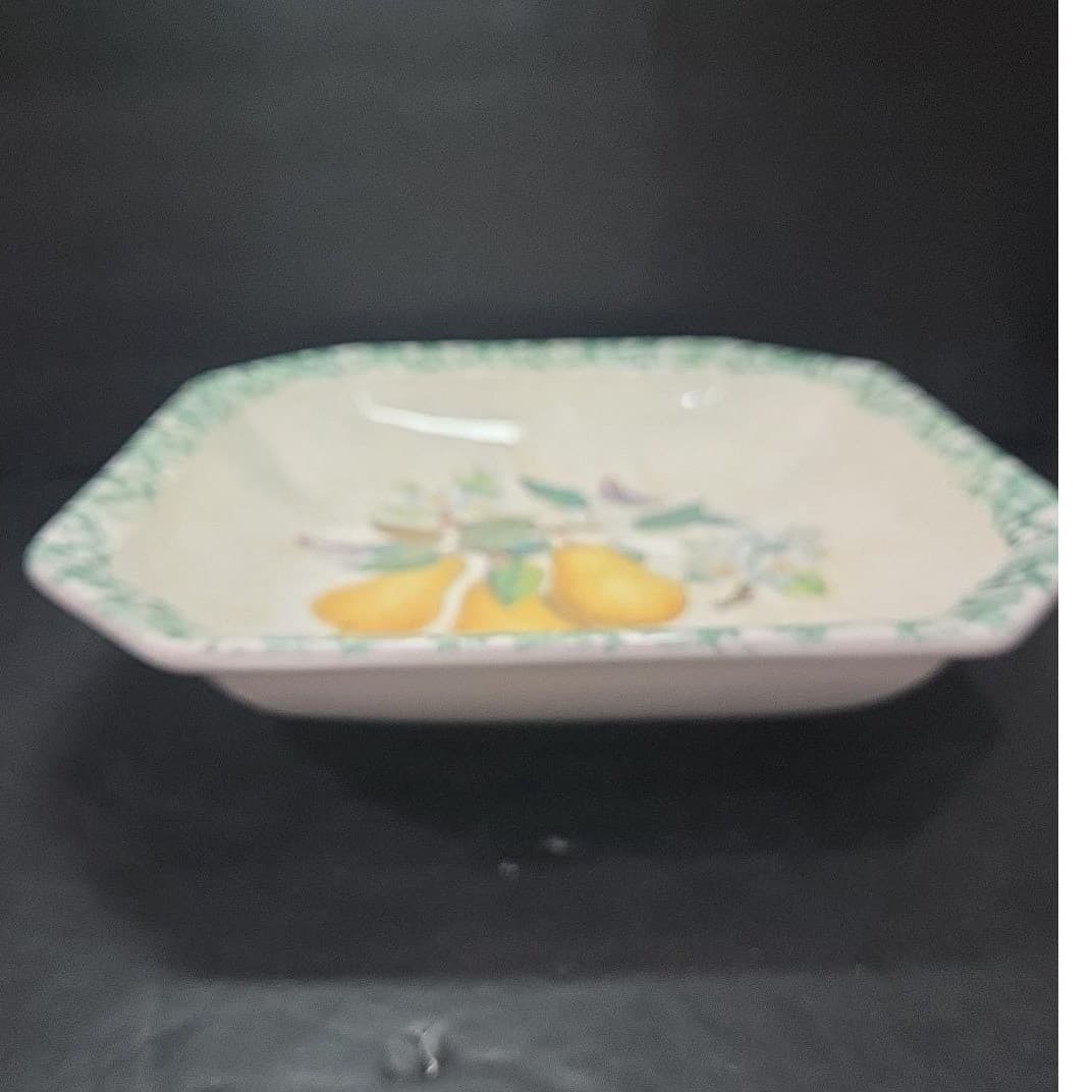 Himark Italy Ceramic Pear Serving Bowl, Vintage Square Dish, Butterfly & Fruit - Thumbnail 3