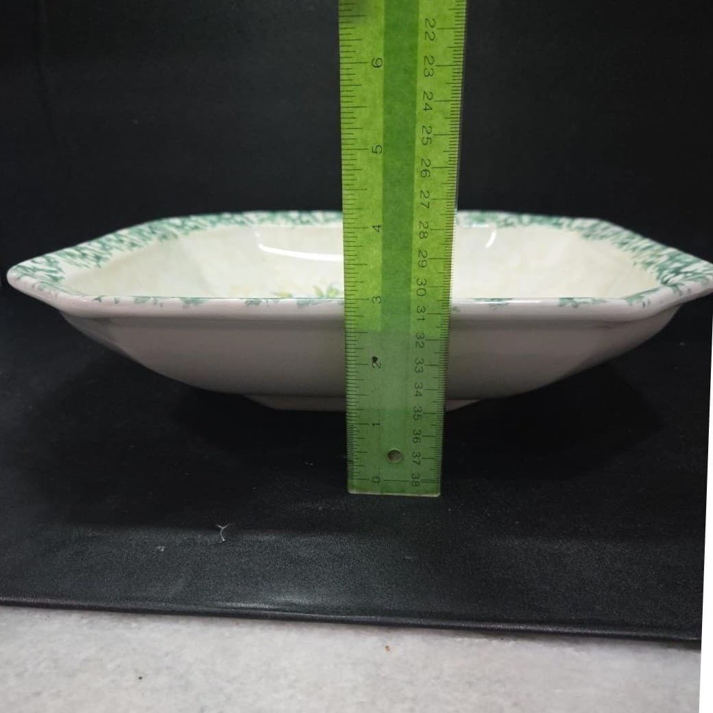 Himark Italy Ceramic Pear Serving Bowl, Vintage Square Dish, Butterfly & Fruit - Thumbnail 6