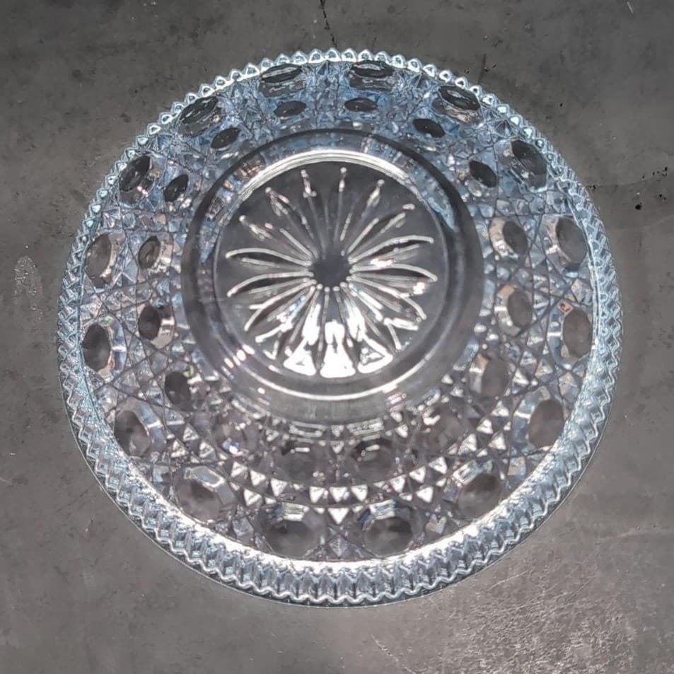 Federal Glass Buttons and Cane Blue Candy Dish, Vintage Starburst Centerpiece - Thumbnail 5