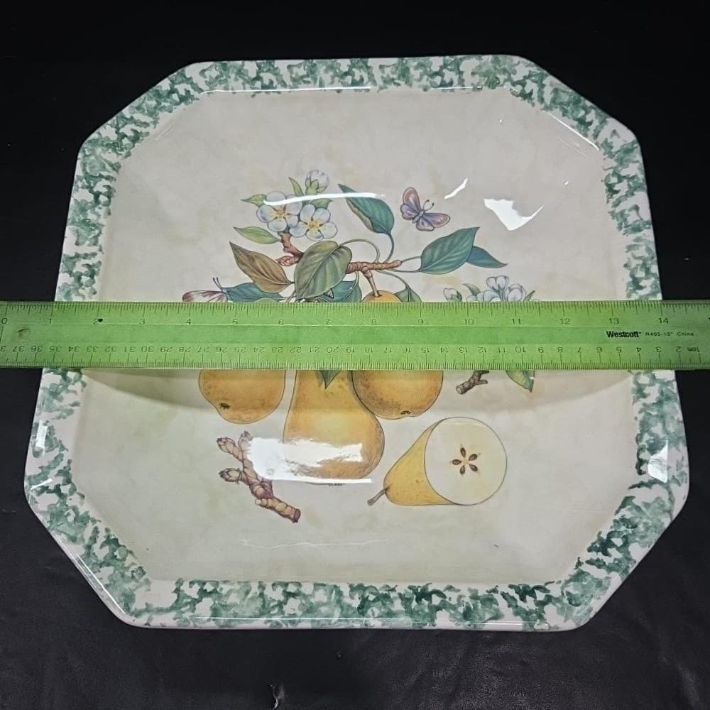 Himark Italy Ceramic Pear Serving Bowl, Vintage Square Dish, Butterfly & Fruit - Thumbnail 5