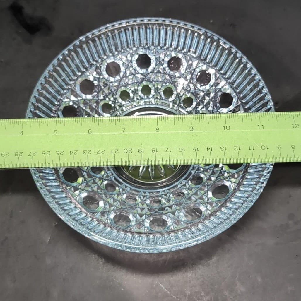 Federal Glass Buttons and Cane Blue Candy Dish, Vintage Starburst Centerpiece - Thumbnail 6