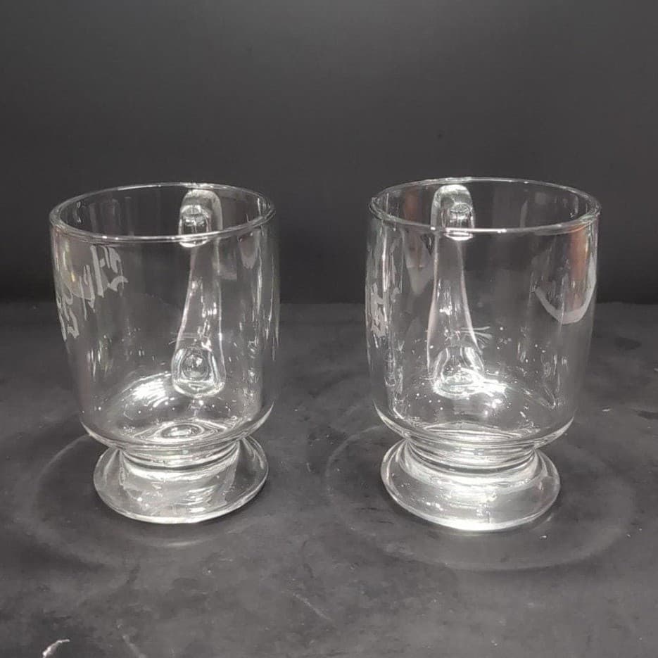 His & Hers Pedestal Cups, Etched Glass Mugs, Couples Coffee, Set of 2, Drinkware - Thumbnail 3
