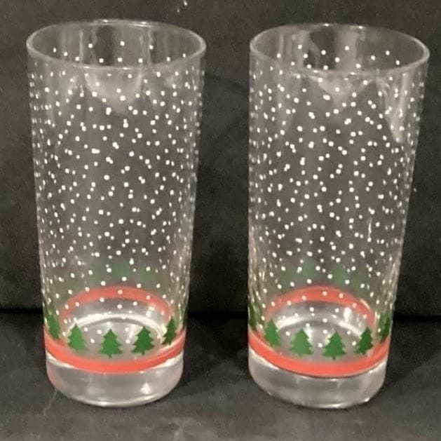 Winterland Winter Snow Tumblers by Libbey 2 Vintage Tree Holiday Glasses 16 0z - Thumbnail 7