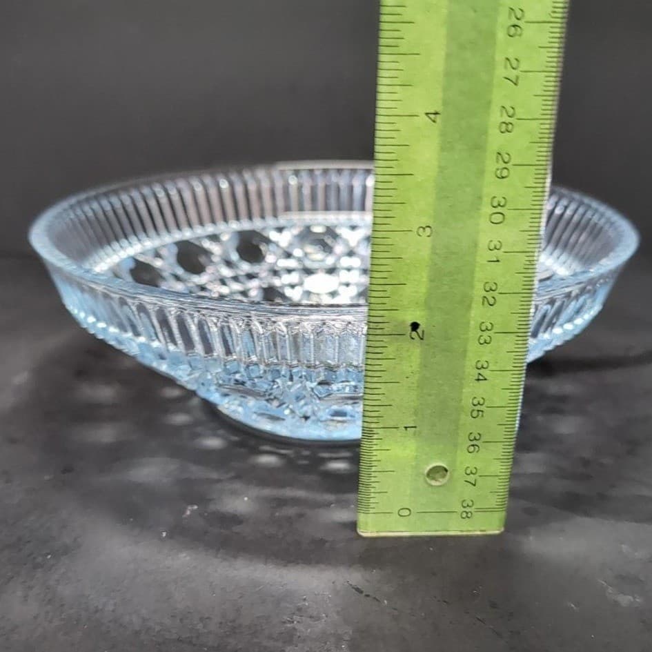 Federal Glass Buttons and Cane Blue Candy Dish, Vintage Starburst Centerpiece - Thumbnail 7