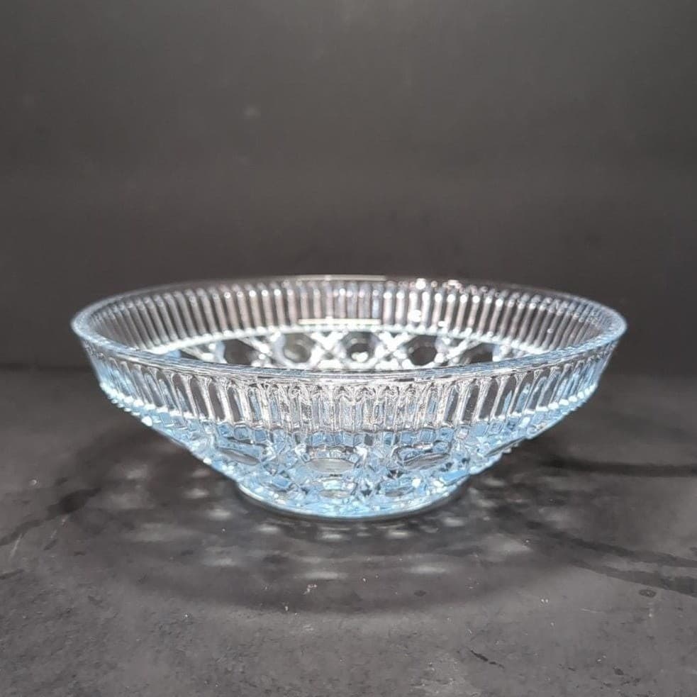 Federal Glass Buttons and Cane Blue Candy Dish, Vintage Starburst Centerpiece - Thumbnail 3