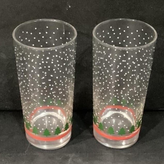 Winterland Winter Snow Tumblers by Libbey 2 Vintage Tree Holiday Glasses 16 0z - Thumbnail 6