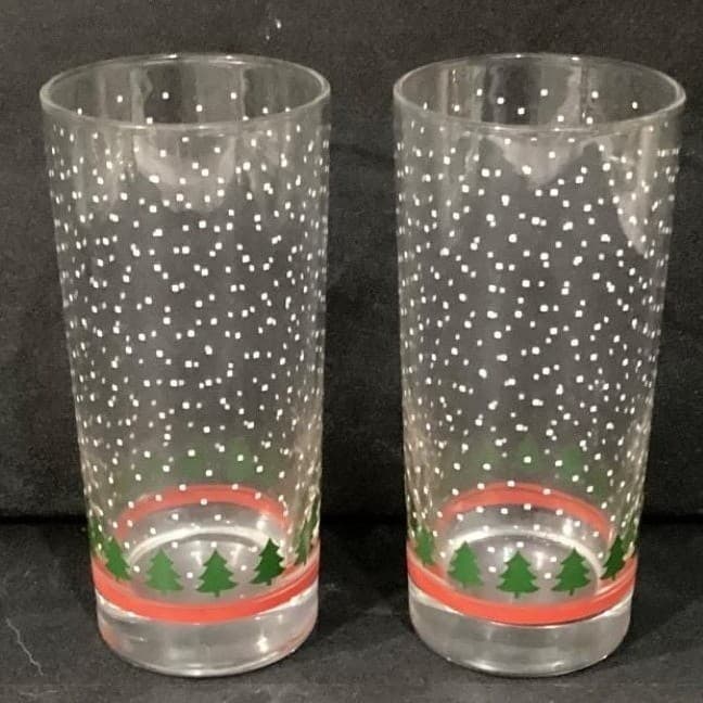 Winterland Winter Snow Tumblers by Libbey 2 Vintage Tree Holiday Glasses 16 0z - Thumbnail 9