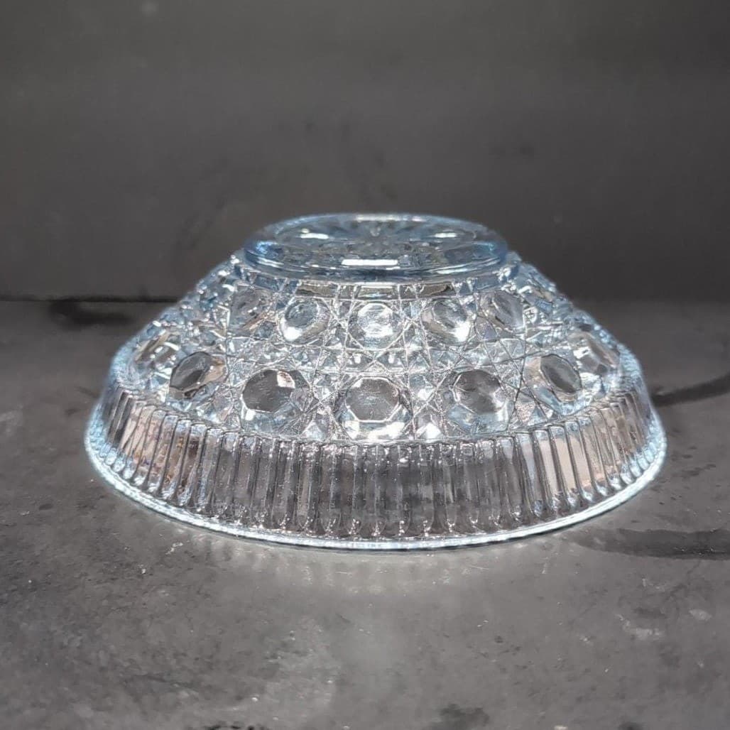Federal Glass Buttons and Cane Blue Candy Dish, Vintage Starburst Centerpiece - Thumbnail 9