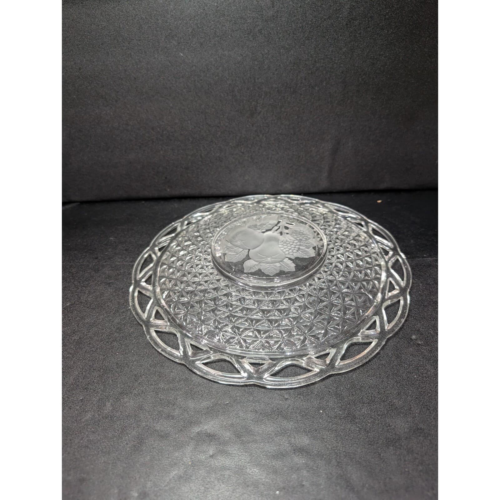 Imperial Glass Laced Rim Frosted Intaglio Rose Diamond Platter, Serving Tray - Thumbnail 7