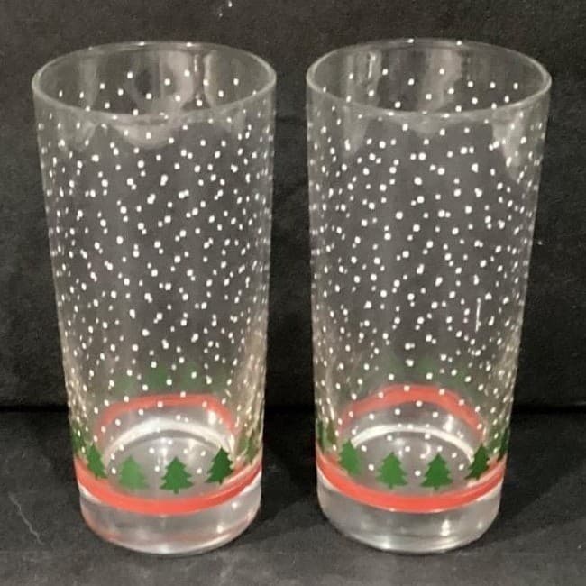 Winterland Winter Snow Tumblers by Libbey 2 Vintage Tree Holiday Glasses 16 0z - Thumbnail 10