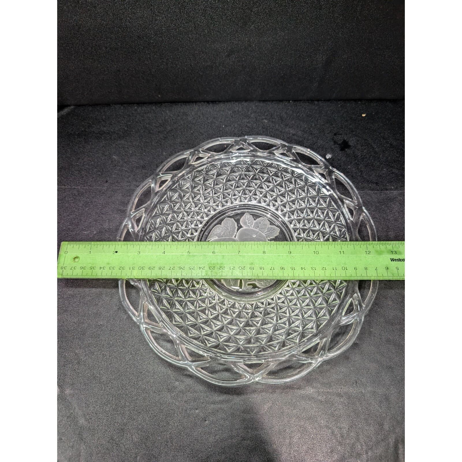 Imperial Glass Laced Rim Frosted Intaglio Rose Diamond Platter, Serving Tray - Thumbnail 5