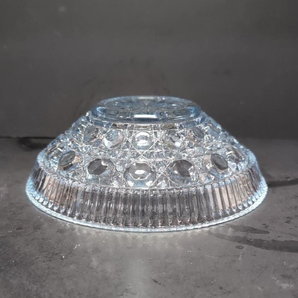 Federal Glass Buttons and Cane Blue Candy Dish, Vintage Starburst Centerpiece - Thumbnail 10
