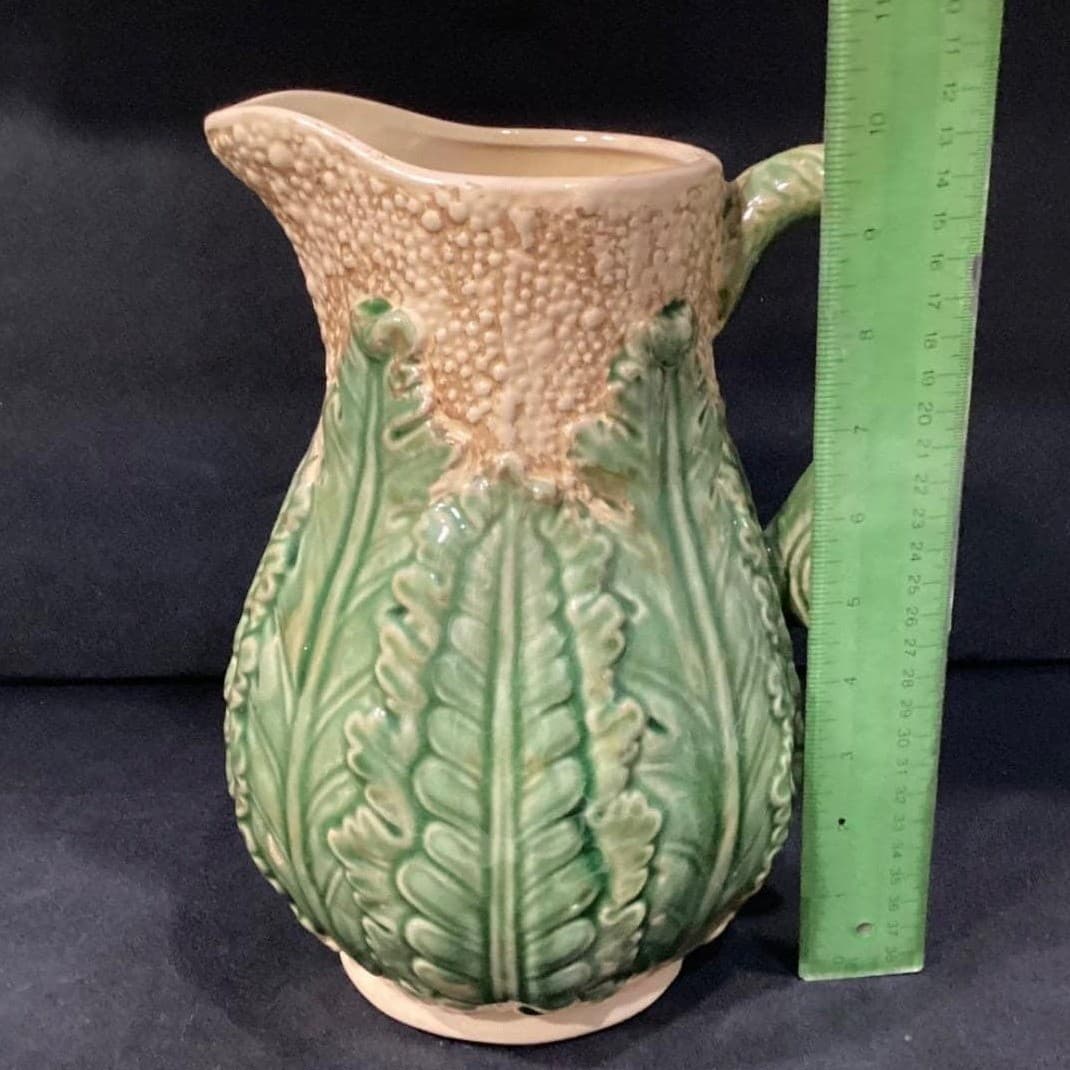 Cauliflower Cabbage Majolica Style Pitcher 9.75" Unbranded Ceramic Decor - Thumbnail 2