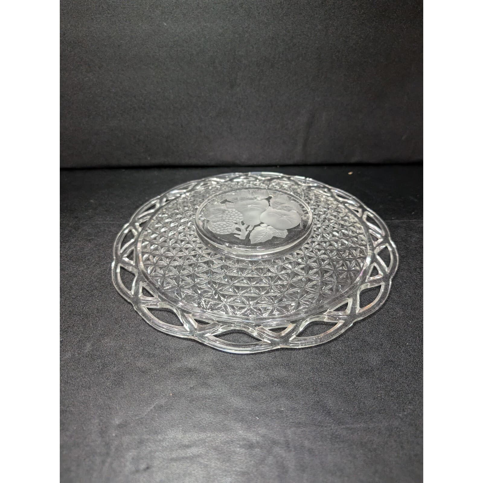 Imperial Glass Laced Rim Frosted Intaglio Rose Diamond Platter, Serving Tray - Thumbnail 4