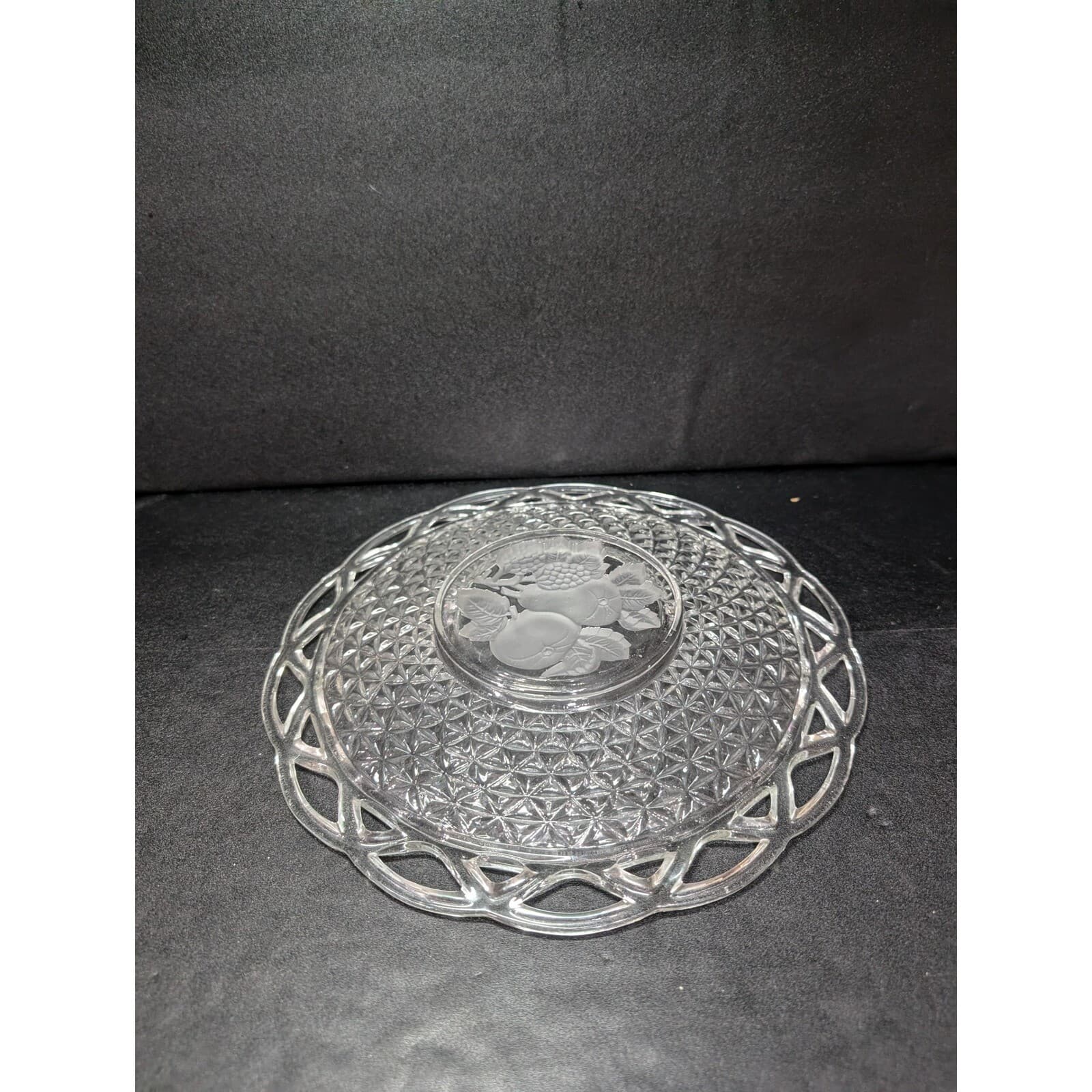Imperial Glass Laced Rim Frosted Intaglio Rose Diamond Platter, Serving Tray - Thumbnail 8