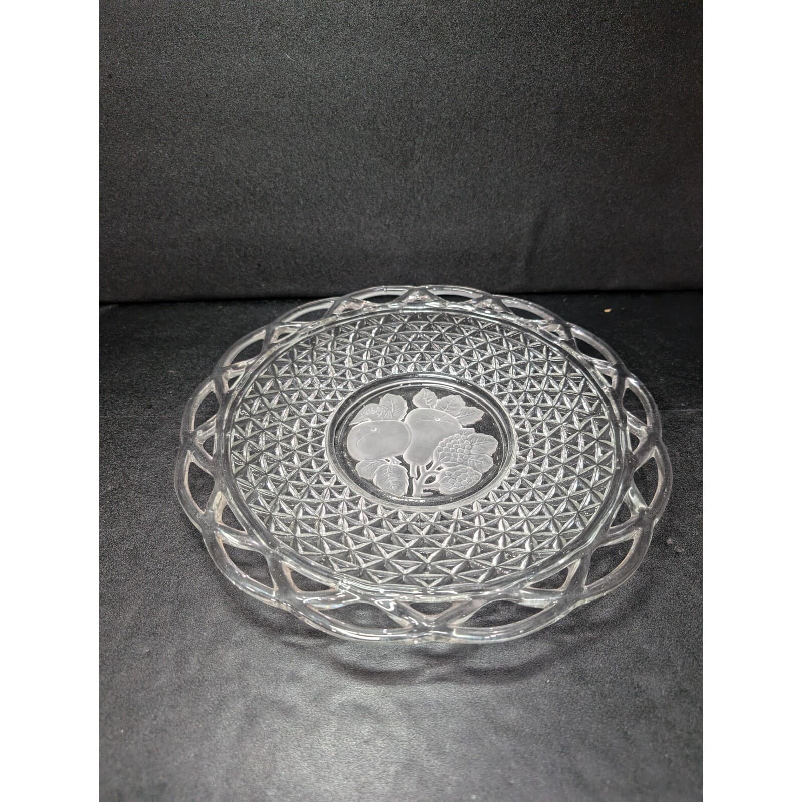 Imperial Glass Laced Rim Frosted Intaglio Rose Diamond Platter, Serving Tray