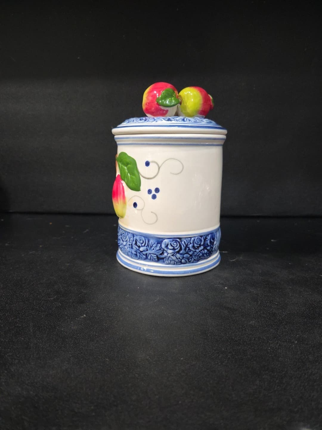 Kiln Fired Clay Apple Canister Hand Cast Hand Painted Ceramic Medium for Kitchen - Thumbnail 2
