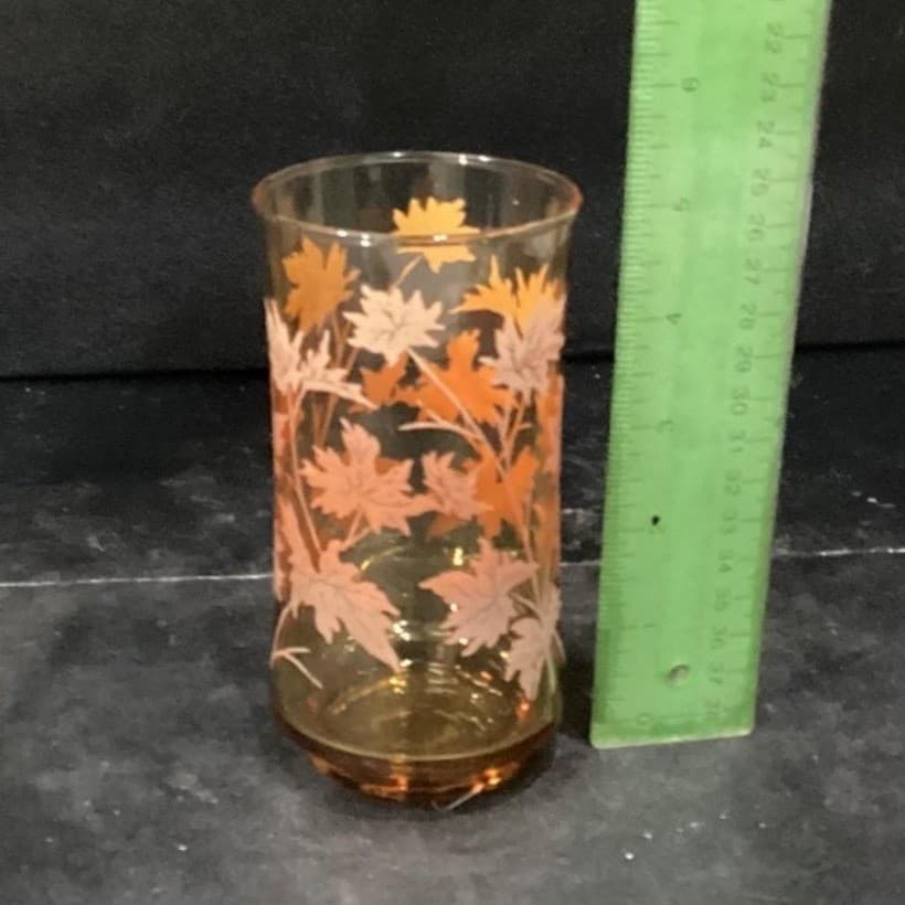Libbey Autumn Leaves Tumblers, Set of 3, Vintage Amber Glasses, Drinkware - Thumbnail 6