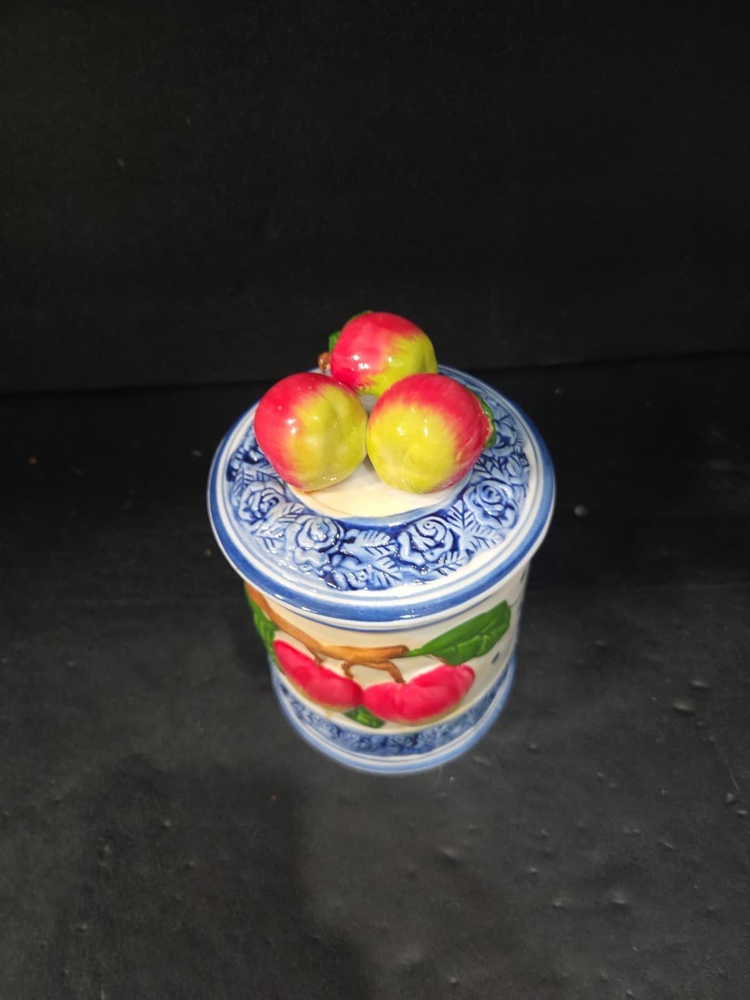 Kiln Fired Clay Apple Canister Hand Cast Hand Painted Ceramic Medium for Kitchen - Thumbnail 5