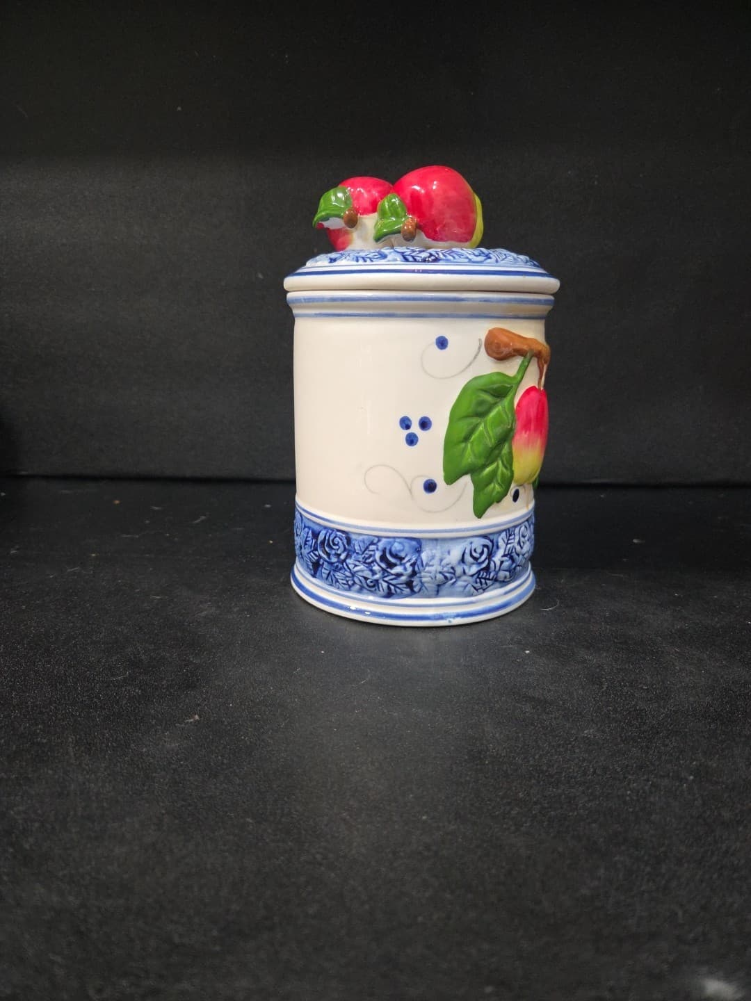 Kiln Fired Clay Apple Canister Hand Cast Hand Painted Ceramic Medium for Kitchen - Thumbnail 4