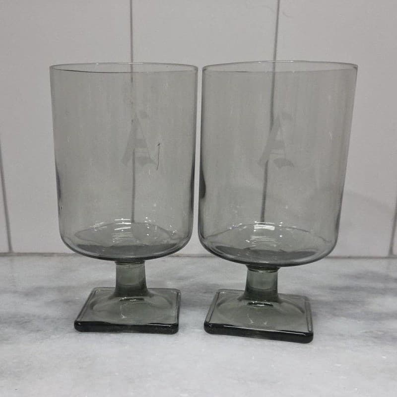 Federal Glass Nordic Midnight Juice Glasses, Set of 2, Square Base, "A" Monogram - Thumbnail 4