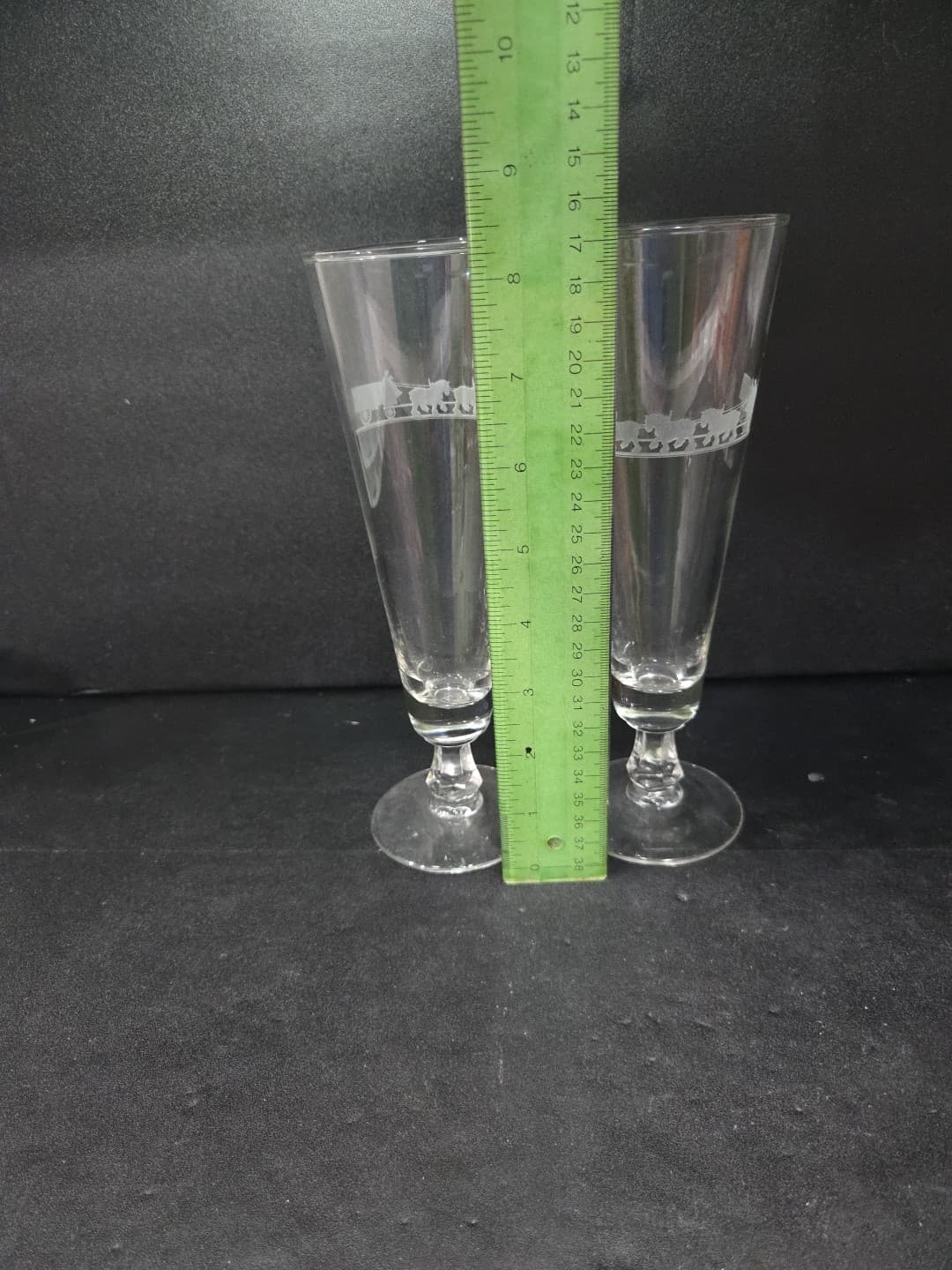 Anheuser Busch Glass Pilsners, Set of 2, Clydesdales Wagon Etched, Beer Glasses - Thumbnail 8