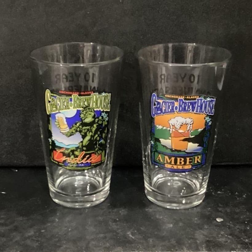 Glacier Brewhouse India Pale & Amber Ale Pints Glasses Set of 2 Anchorage Alaska - Thumbnail 8