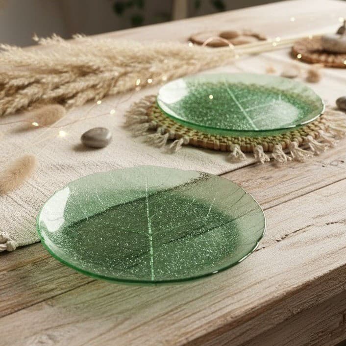 Arcoroc France Aspen Leaf 7.5" Salad Plates Green Set of 2