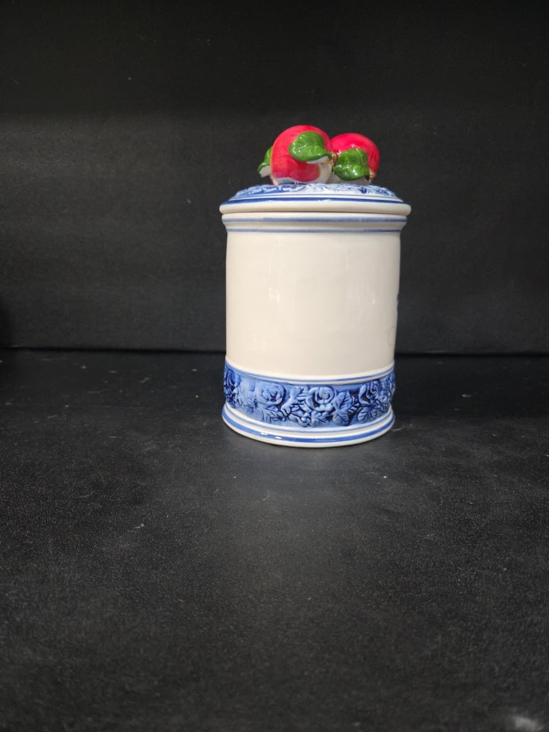 Kiln Fired Clay Apple Canister Hand Cast Hand Painted Ceramic Medium for Kitchen - Thumbnail 3