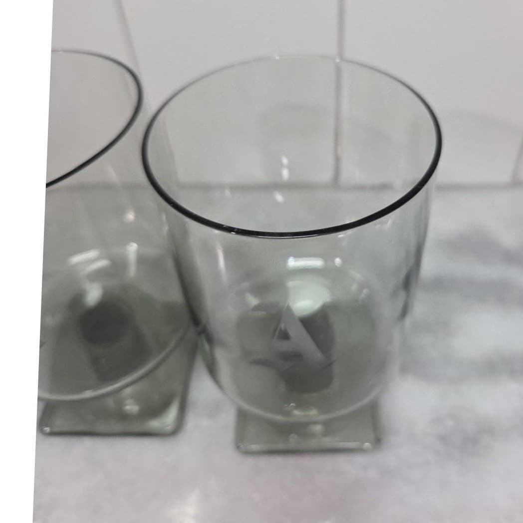 Federal Glass Nordic Midnight Juice Glasses, Set of 2, Square Base, "A" Monogram - Thumbnail 6